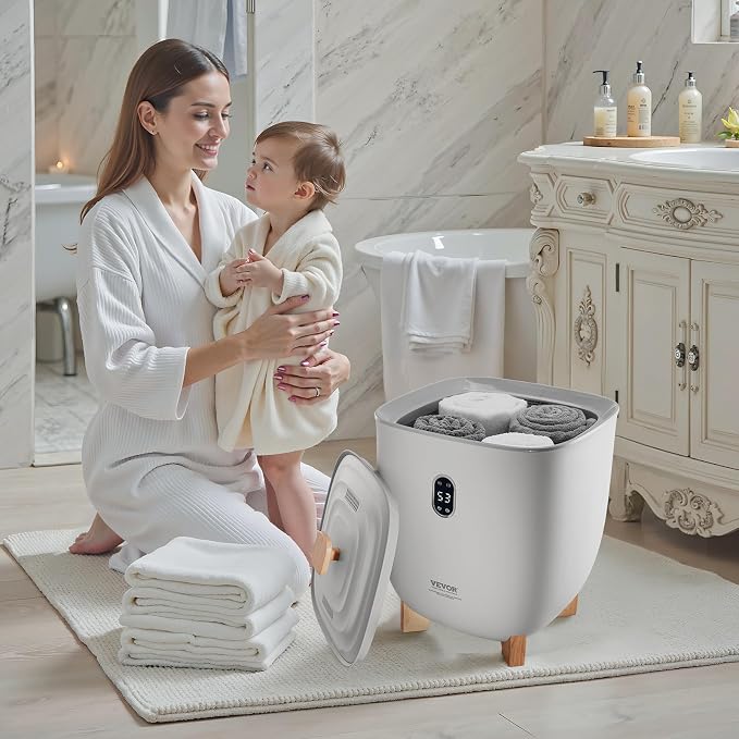 VEVOR Towel Warmers for Bathroom, 25 L Towel Warmer Bucket with Auto Shut Off for Spa Fits up to 5 Oversized Towels, Blankets, Clothes, Bathrobes, PJ's and More, Gray