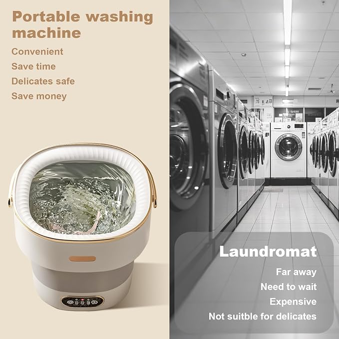 Garvee 13L Mini Portable Washing Machine and Dryer, Folding Compact Small Washer Fully Automatic 3 Cleaning Modes Collapsible Camping Washer for RV Dorm Travel Hotel Laundry