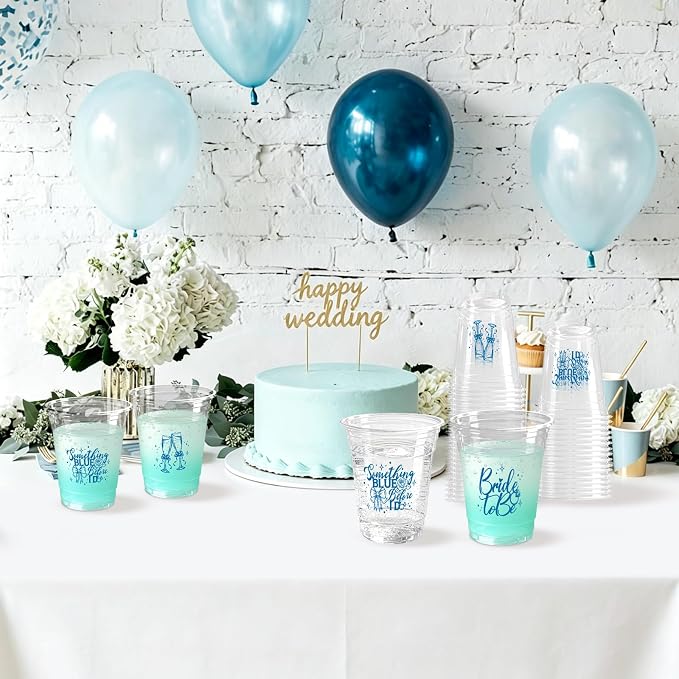 100Pcs Wedding Plastic Cups 12oz Something Blue Before I Do Disposable Clear Plastic Cups, Bridal Shower Theme Party Drinking Cup for Wedding Party Supplies