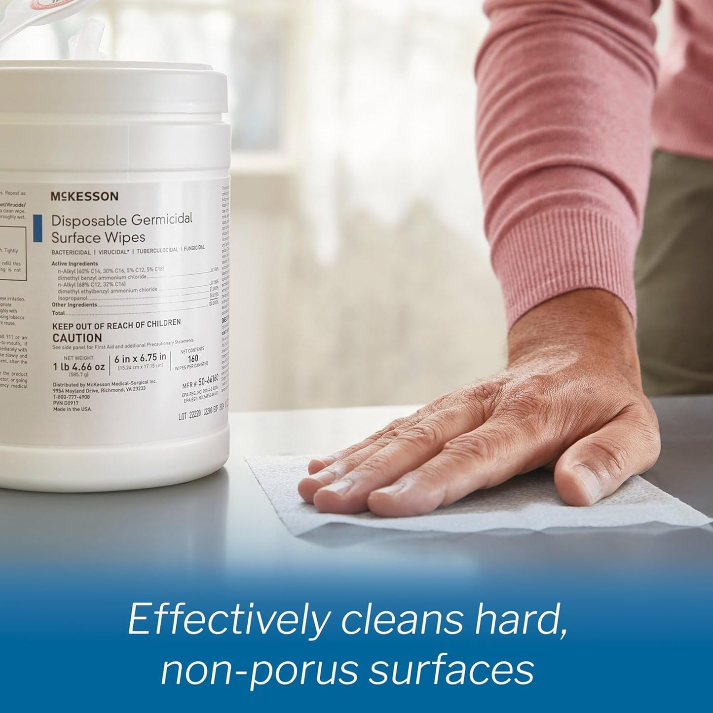 McKesson Germicidal Wipes [480 Count] Disinfecting Wipes, Alcohol Cleaning Disinfectant Wipes, Hospital Grade Multi-Surface Wipes, 160 Wipes, 3 Pack