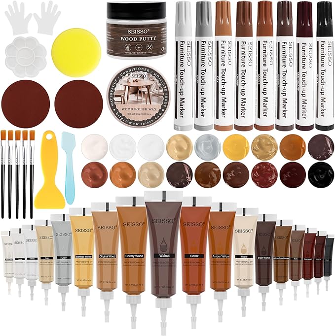 Wood Furniture Repair Kit- 40 Sets, Wood Fillers Hardwood Laminate Repair Kit with 18 Colors Oak Walnut, Wood Putty Touch Up Kit- Cover Wood Scratches, Stains, Holes for Table, Door, Veneer, Cherry