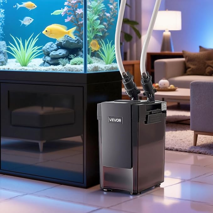VEVOR 264GPH Canister Filter, 2-Stage External Aquarium Filter with Powerful Pump, Quite Water Circulation Cleaning Machine with Media for Fish Tanks and Aquariums Up to 75 Gallons, for Freshwater
