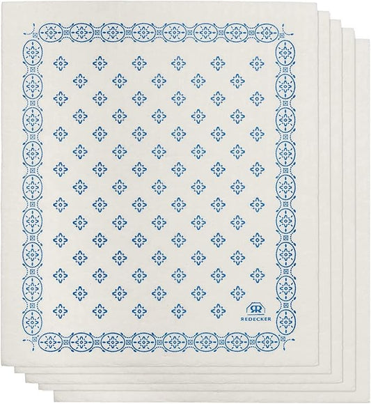 Redecker Reusable Cellulose Dishcloth, Bulk Set of 5, Eco-Friendly and Biodegradable Sponge Cleaning Cloths, Machine Washable, Durable, Absorbent, No Odor, Made in Germany