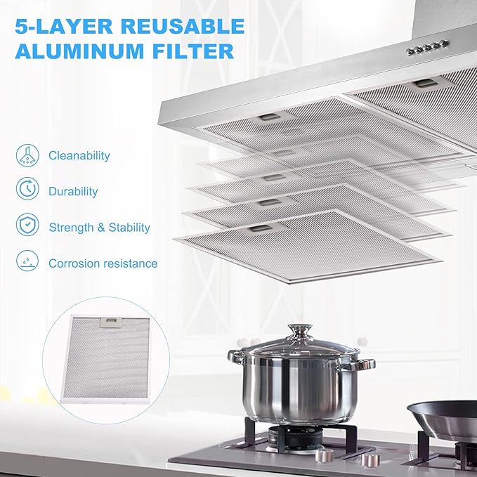 Tieasy Wall Mount Range Hood 30 inch with Ducted/Ductless Convertible Duct, Stainless Steel Chimney-Style Over Stove Vent Hood with LED Light, 3 Speed Exhaust Fan, 450 CFM
