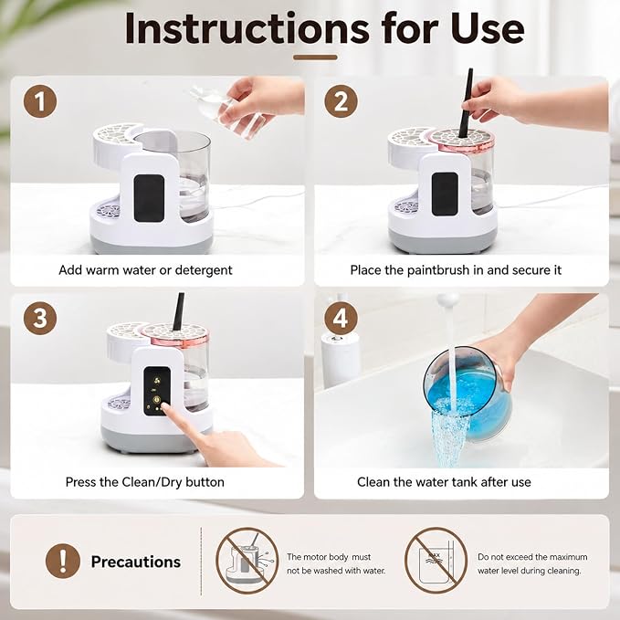 Electric Paint Brush Cleaner, Portable Paint Brush Washer with Air Dry Rack, Reusable Cleaning Container for Acrylic, Watercolor, Oil Painting, Artists, Classroom, Studio