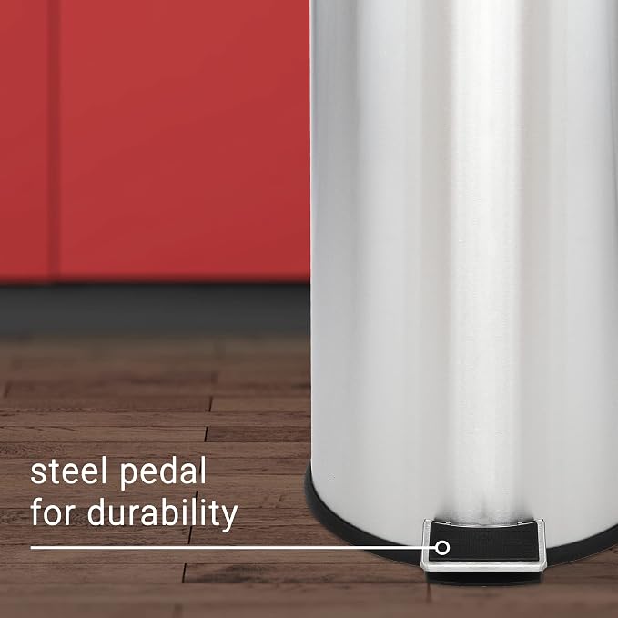 happimess HPM1000A Oscar 8-Gallon Step-Open Trash Can with Free Mini Trash Can, Modern, Fingerprint Proof for Home, Kitchen, Office, Large:7.9 Gallon Small:1.3 Gallon, Stainless Steel