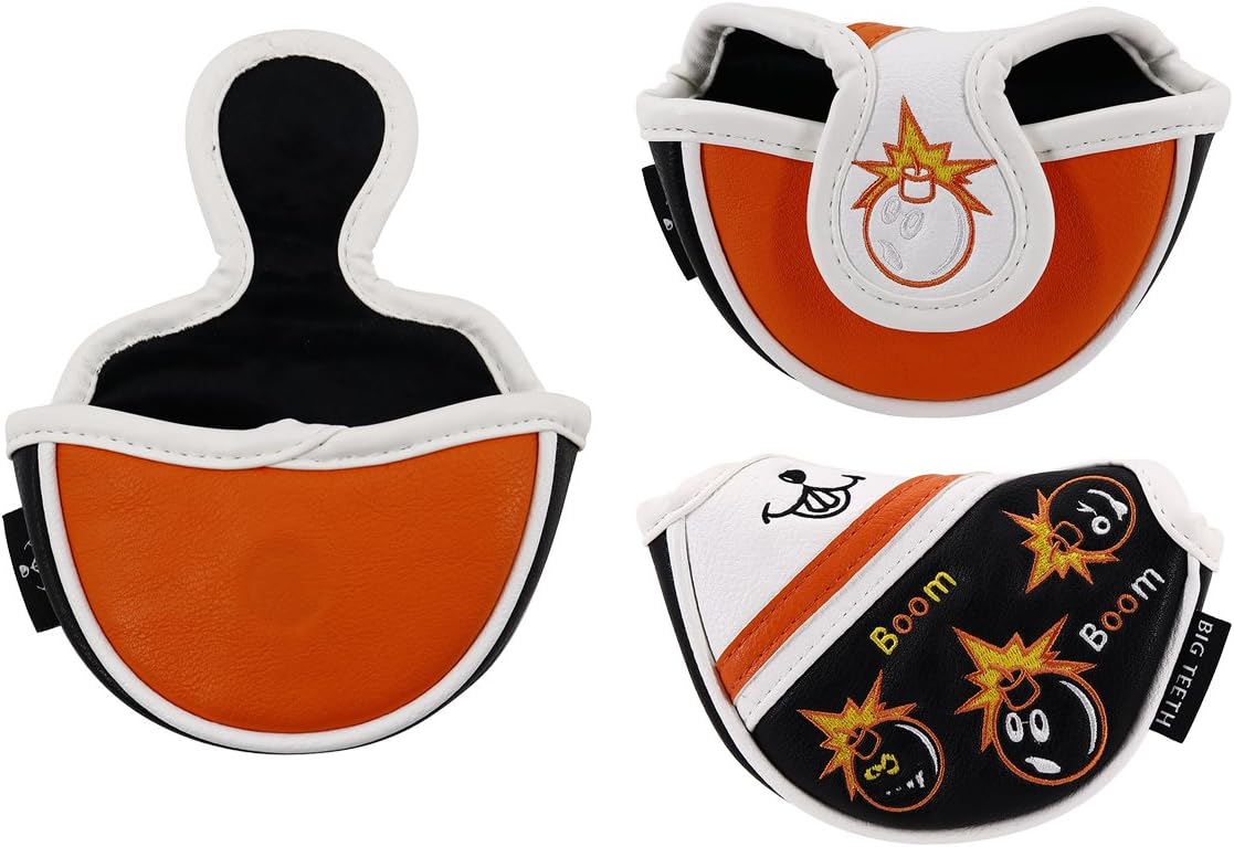 BIG TEETH Putter Cover Mallet Putter Cover Half Mallet Small Golf Headcover, Mini Club Head Protector Magnetic Closure Black Leather for Odyssey White Hot #5 Golf Rossie Tour Edge Chipper etc