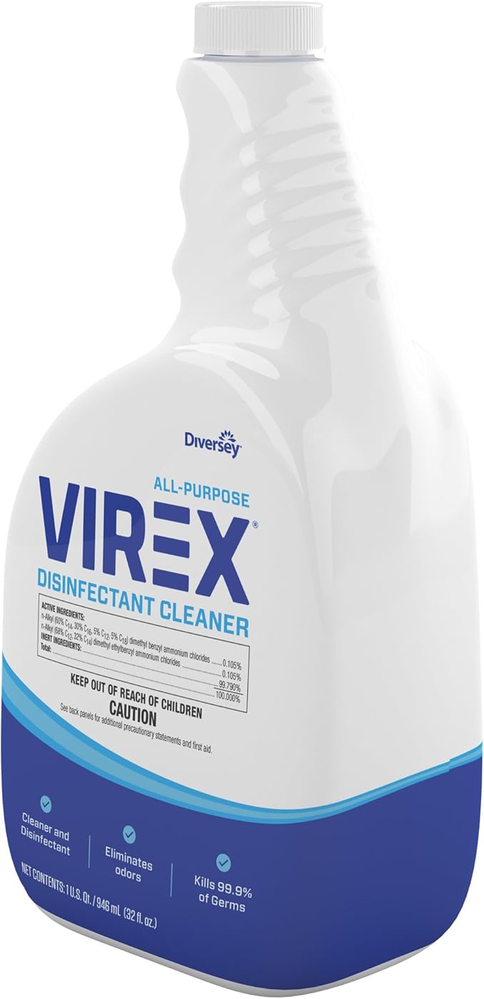 VIREX Diversey CBD540540 All Purpose Disinfectant Cleaner, Multi Surface Cleaning for Home and Commercial Use, Spray Bottle, Ready to Use Formula, Lemon Scent, 32 Ounce