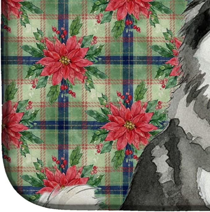 Caroline's Treasures Keeshond Christmas PoinsettIas Dish Drying Mat Absorbent Dish Drying Mat Pad for Kitchen Counter Dish Drainer Mat for Countertop, 14 x 21", Multicolor