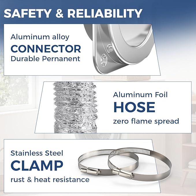 ALORAIR Magnetic Dryer Vent Connector Kit | DV180 Airtight Seal Dryer Vents Coupling | Easy to Clean Quick Connector Including 4 inch Duct Hose and 2 Clamps