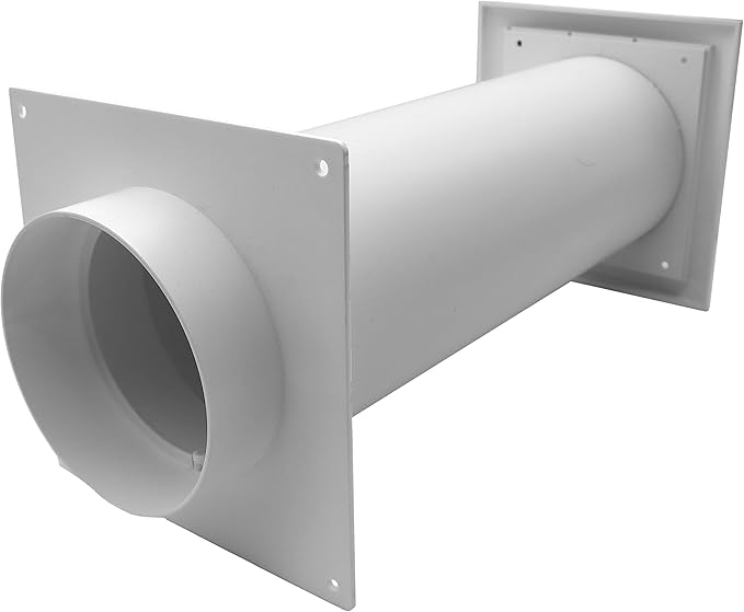 Repa Market 4 Inch Plastic Through Wall Ventilation kit - Adjustable - Louvered Dryer Vent Cover with Pipe and Duct Connector - White - Dryer exhaust vent with Built in Gravity Flaps and Guard Mesh