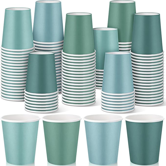 100 Pcs Sage Green Paper Cups 7 oz Disposable Party Cups Bulk for Birthday Rainbow Party Supplies DIY and Holiday Hot Cold Beverage