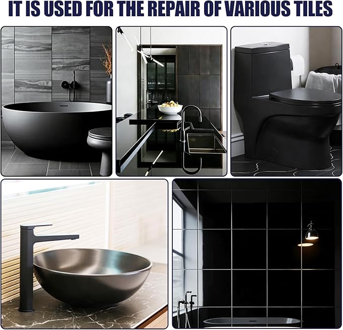 Waterbased Tile Paint and Tile Refinishing Kit 32.0 Fl Oz/50-55sq.ft Bathtub Bathroom wallPaint, Easy of Usecountertop sink Paint-Resurfacing Sink Tub waterproof Kitchen Countertop, Low Odor No Toxic (black)