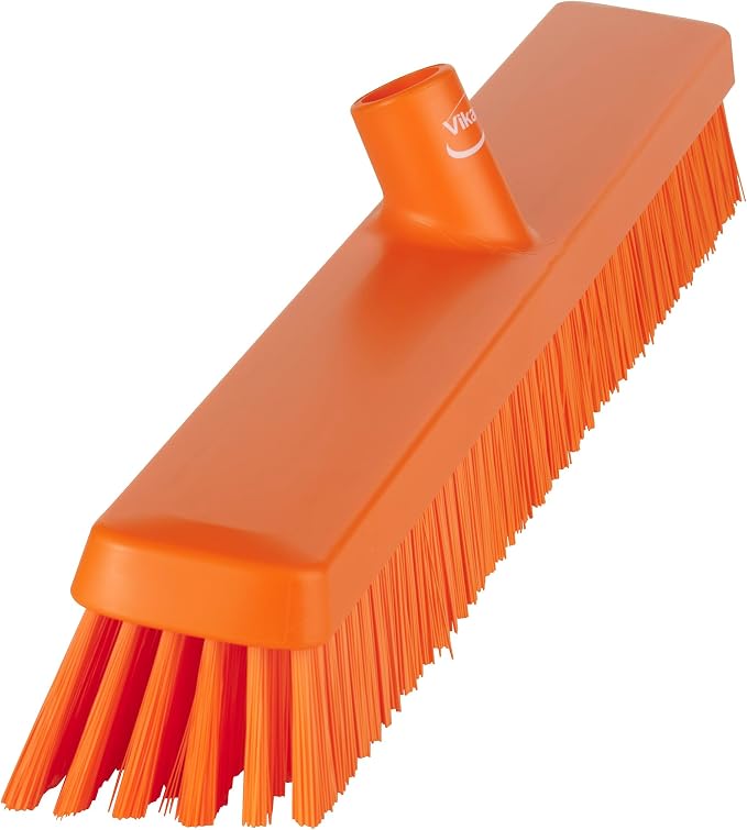 Vikan 31957 24" Heavy-Duty Push Broom, Soft/Stiff, Orange
