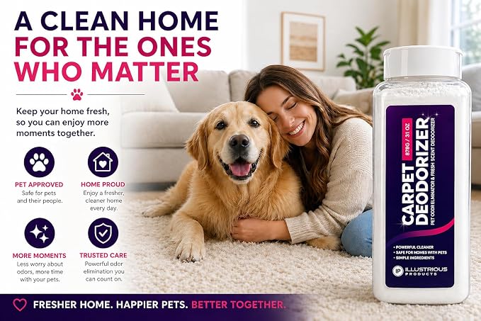 Carpet Deodorizer for Pets – Pet Odor Eliminator Powder for Strong Dog & Cat Urine Odors – Baking Soda Carpet Freshener for Carpets & Rugs – Lemon Eucalyptus Scent – 31 oz