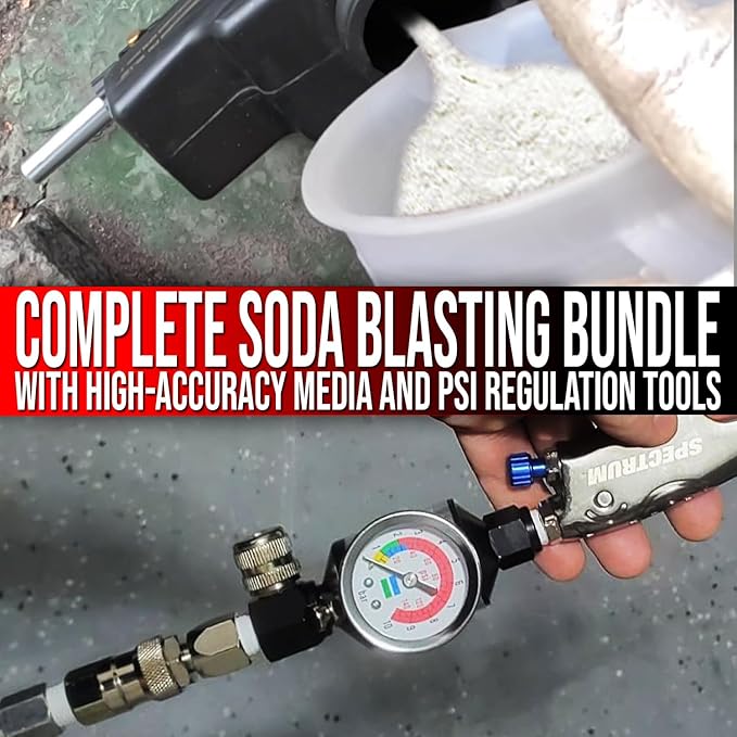 Soda Blaster Media + Long Nozzle + Air Regulator Kit by LE LEMATEC