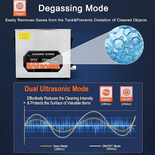 Ultrasonic Cleaner 10L 240W 40kHz Digital Cleaning Machine with Degassing, Heater & Timer for Tools Jewelry Watches Glasses Dentures Small Parts