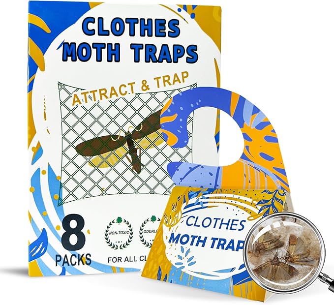 Clothing Moth Trap with Pheromone Attractant 16 Pack, Easy to use Clothes Moth Treatment, Odorless/Non-Toxic Strong Sticky Strips for Closet and Carpet