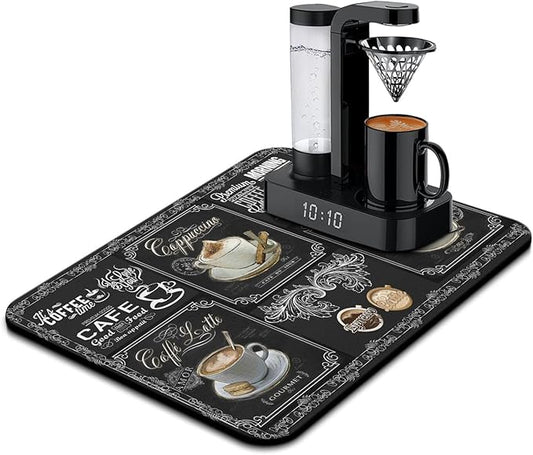 Coffee Bar Mat Accessories for Countertop Super Absorbent Anti-Slip Silicone Flower Dish Drying Mats for Kitchen Counter Draining Pad Decor Gift Fit Coffee Maker Coffee Pot Espresso Machine 24inx18in