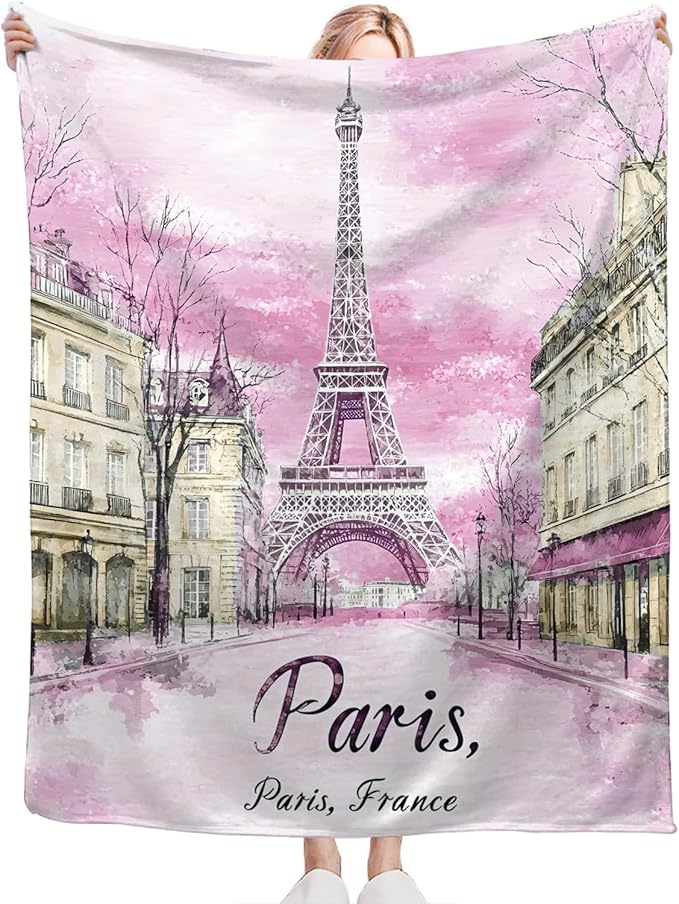 Tijuboni Paris Eiffel Tower Throw Blanket Pink Paris Gifts for Girls Women Boys Men Adults Kids Soft Flannel Fleece Blanket for Couch Sofa Bed Home Decor 40"x50"