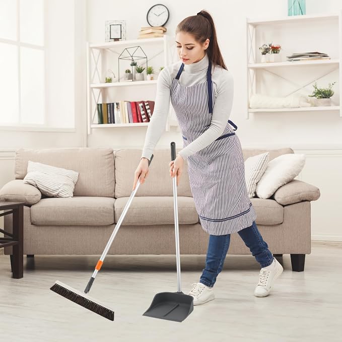 Silicone Dust Pan with Handle Lobby Dustpan with Long Handle Stand Up Dustpan, 35" Aluminum Long Handle, by Superio
