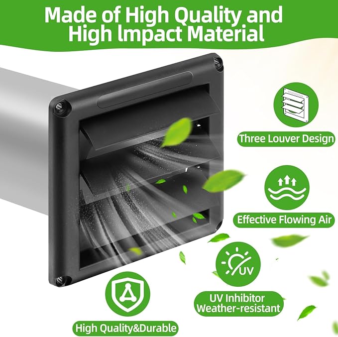 Dryer Vent Kit with Hose/Duct Connector/Wall Plate,4Inch Dryer Vent Hose Connector Wall Ducting Kit for Bathroom Ventilation Fans Exhaust,Ceiling Washer Air Circulation,Black Dryer Vent Cover Hood Kit
