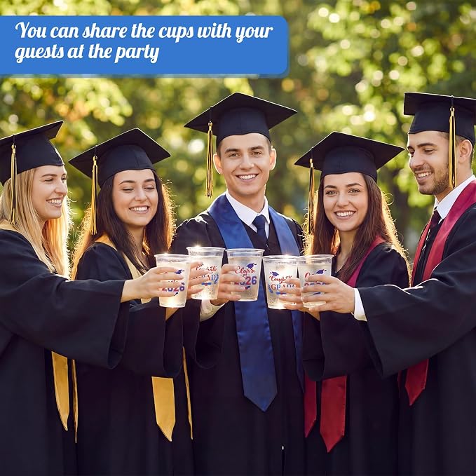 Amyhill 60 Pack 12oz Graduation Cups 2026 Graduation Decorations Disposable Plastic Cups Sturdy&Durable Drinkware for Class of 2026 Decorations Congrats Grad Party Favors Supplies (White)