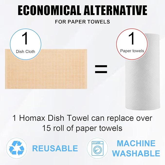 Homaxy 100% Cotton Terry Kitchen Towels(Apricot, 13 x 28 inches), Checkered Designed, Soft and Super Absorbent Dish Towels, 4 Pack