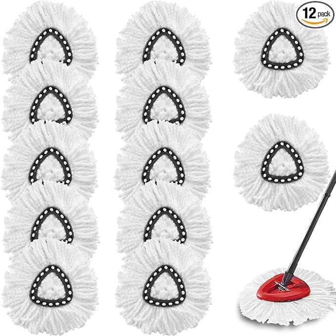 12Pack Spin Mop Replacement Heads,100% Microfiber Mop Head Replacement Compatible with Cedar Mop Heads, 360 Degree Spin Mop Refill for Easy House Cleaning Floor Mopping,Multi-Pack Value Pack | Sturdy & durable, repeatedly machine washable. Great for du...