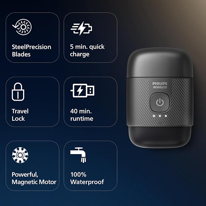 Philips Norelco Shaver 500 Series - Compact Electric Shaver, Lift & Cut System, SteelPrecision Blades, 3D Floating Heads, Wet & Dry Shave, Travel Case, Travel Lock, Magnetic Cap, Model S591/94