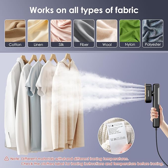 FEPPO Travel Steamer for Clothes, 110-240V Dual Voltage Portable Steamer & Iron 2 in 1, Fast Heat Up, 1100W Powerful Garment Steamer, Large Ceramic Heat Panel for Home & Global Traveling(Black-Gold)
