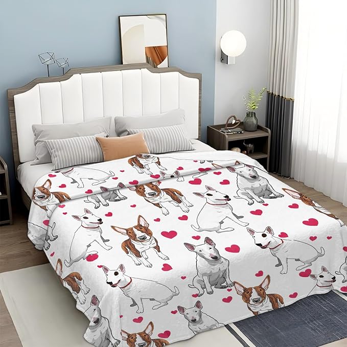 Tijuboni Bull Terrier Throw Blanket Dog Gifts for Girls Boys Women Men Kids Adults Soft Flannel Fleece Blanket for Couch Sofa Bed Home Decor 40"x50"