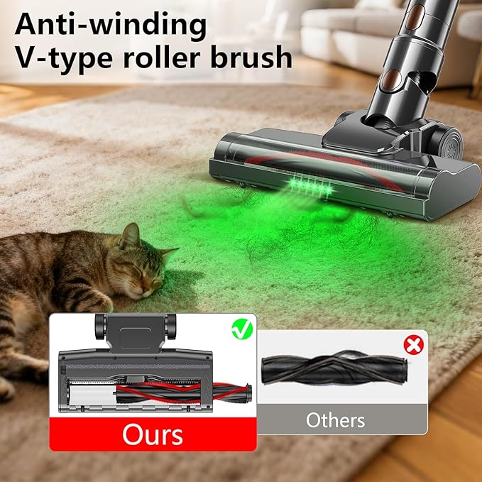 Cordless Vacuum Cleaner, 600W 55KPA 60Mins Vacuum Cleaners for Home,Anti-tangle Wireless Vacumm,Rechargeable Vacuum With Green Light,Powerful Stick Vacuum for Carpet/Hardwood Floors,Pet Hair,Black