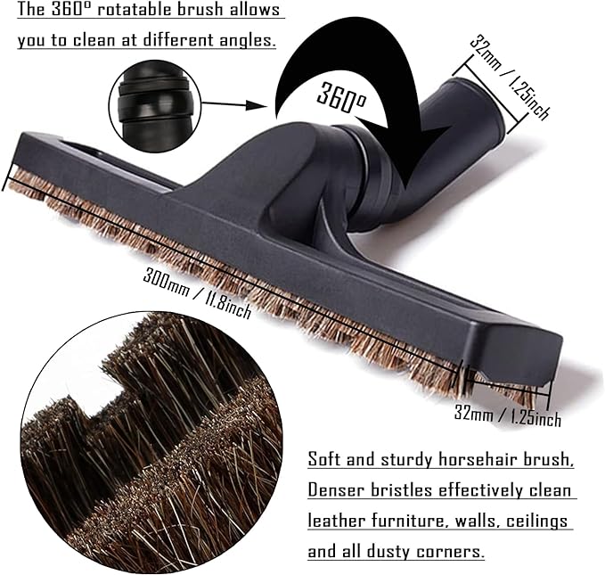 13Pcs Universal Vacuum Attachment Kit 1-1/4" Vacuum Hose Adapter Wet Dry Plastic Vacuum Cleaners Accessories with Extension Wand Horse Hair Brush Flexible Crevice Tool Adapter for Shop Vac Attachment