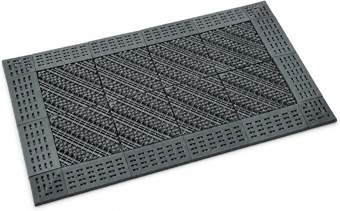 Heavy-Duty Outdoor Door Mat– Modular Interlocking Bristle Boot Scraper – All-Weather Mud & Snow Shoe Cleaner for High-Traffic Entryway, Garage, & Patio (Gray, 18" x 30")