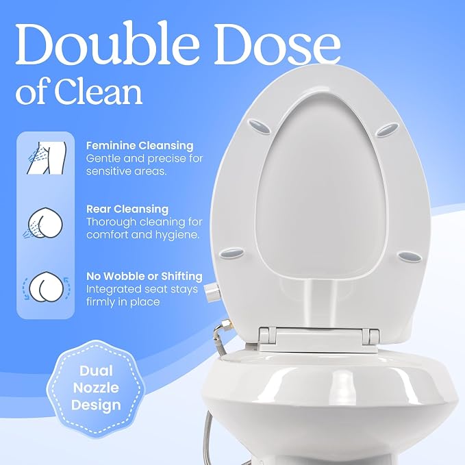 CLEAR REAR Elongated Bidet Toilet Seat – Non Electric Attachment for Toilets, Easy to Install Self Cleaning, Rear & Feminine Wash Nozzles, Adjustable Water Sprayer, Eco Friendly Hygienic Upgrade