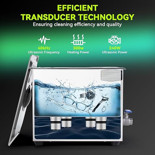 Ultrasonic Cleaner, One-Touch Cleaning,Heating, Deep Mode, ECO Energy-Saving Ultrasonic Cleaning Machine Excellent for Labs,Carburetor,Jewelry,Dentures,Automotive & Industrial Parts. (10L)