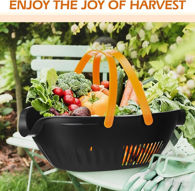 Nuogo 3 Pcs Garden Harvest Basket, Removable Partitions with Tool Caddy for Collecting, Carrying, and Cleaning Harvesting Basket Doubles as a Colander for Vegetables and Fruits Garden Accessories