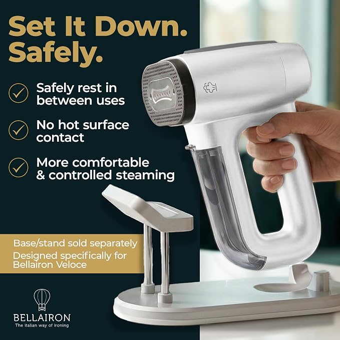Bellairon Veloce Vacuum Garment Steamer, Next-Generation Handheld Clothing Steamer with 2500Pa Suction for Fabric Grip, Fast-Dry & Wearable Results, One-Hand Operation, 1100W, 120V