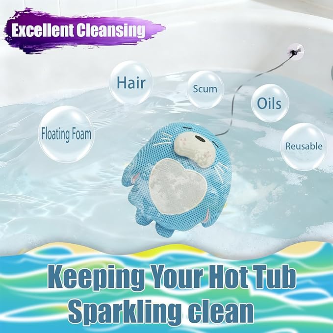 Hot Tub Scum Absorber - Sea Lion Hot Tub Floating Sponge - Scum Remover - Reusable Hot Tub Scum and Oil Absorbing Sponge to Keep Water Clean - Sky Blue