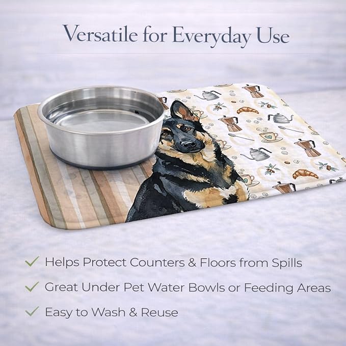 Caroline's Treasures Black and Tan German Shepherd Coffee Bar Dish Drying Mat Absorbent Dish Drying Mat Pad for Kitchen Counter Dish Drainer Mat for Countertop, 14 x 21", Multicolor