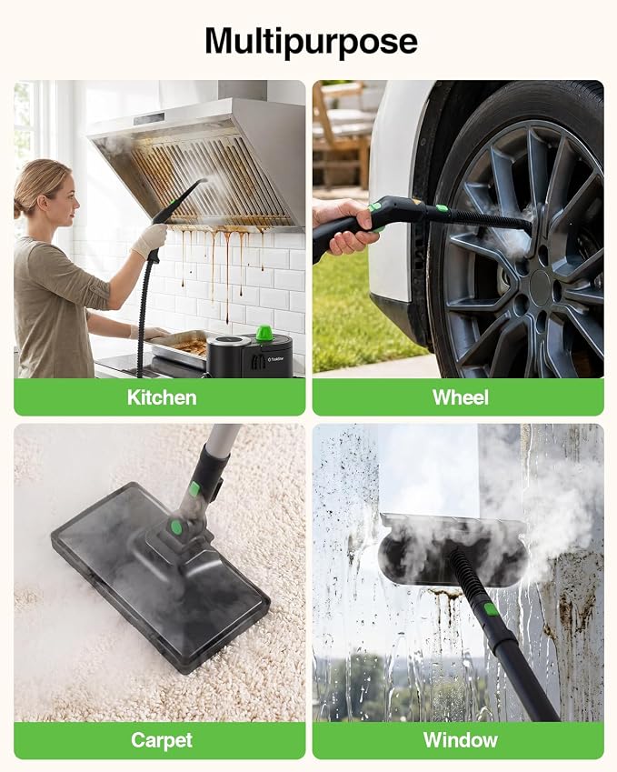 Taskstar Powerful High Pressure Steam Cleaner for Deep Cleaning | 8 mins rapid heat, 1.6L tank for 50-min continuous vapor, 22 tools; tackles kitchen grease, bathroom grout & car detailing