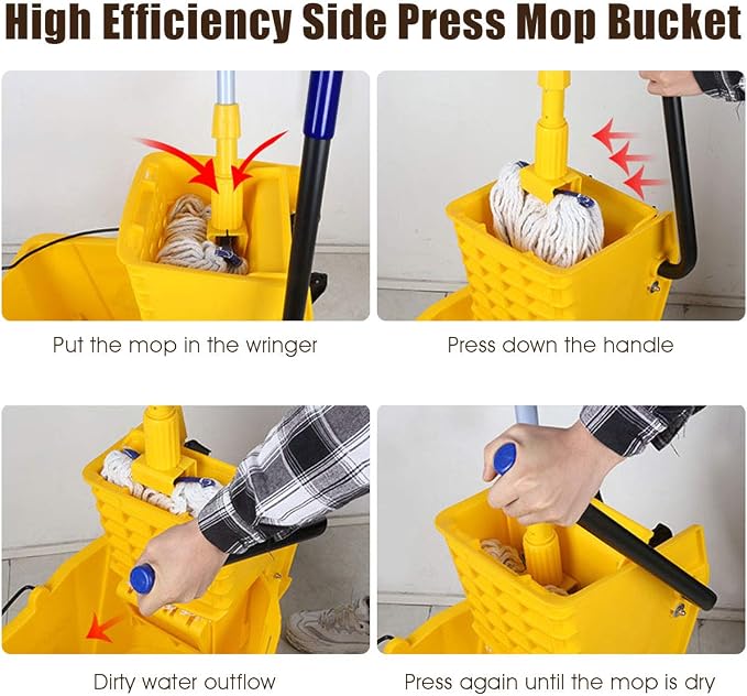 Goplus Commercial Mop Bucket with Wringer, Household Portable Mop Bucket, Ideal for Household and Public Places Floor, 26 Quart Capacity, Yellow (26 Quart)