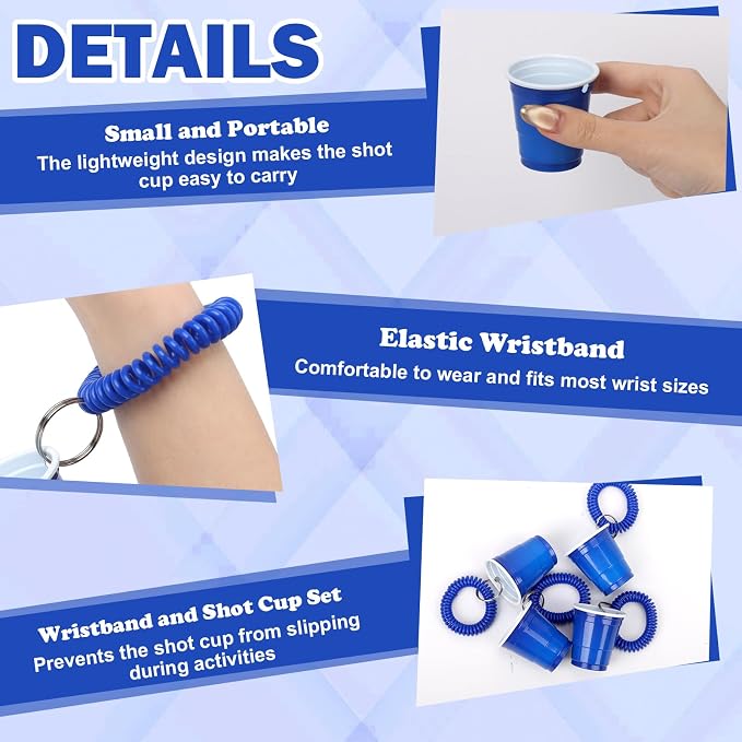 30 Pcs Blue Shot Cups with Wristband for Party 2oz Plastic Shot Glasses Bulk Disposable Mini Shot Glasses with Bracelet Wear on Solo Cups for Party Wedding Beer Taste Serving Graduation Birthday