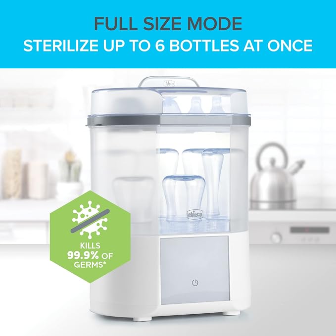 Chicco Advanced Electric Steam Sterilizer and Dryer for Baby Bottles, Pacifiers & Feeding Accessories, Kills 99.9% of Germs, Holds 6 Bottles, 4 Programs with Auto Dry & Delay Start, Auto Shut-Off