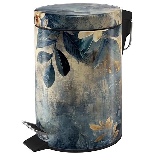 Sanilo Small Bathroom Trash Can with Lid [1.3 Gallon] - Lidded Tiny Trashcan for Garbage - Mini Metal Bin with Soft Closing Mechanism - Bath Room Accessoire Wastebin with Inner Bucket (Lilybud)