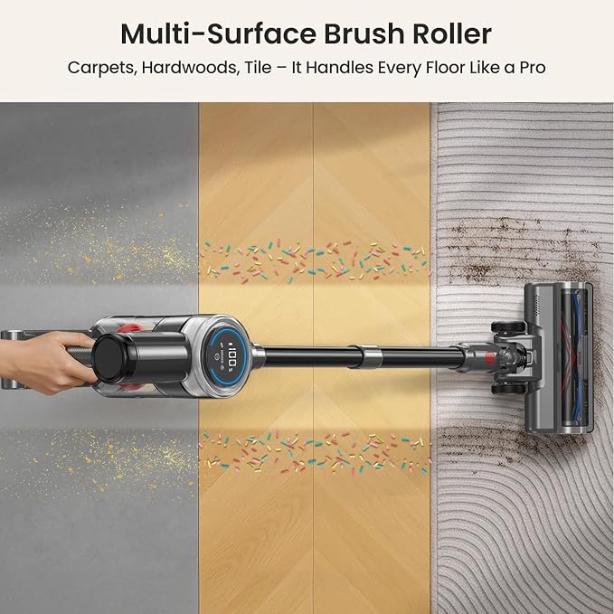 Xlife Cordless Vacuum Cleaner 45KPa 550W for Pet Hair & Multi-Surface Greenlight Reveal Dust 7-Stage HEPA Filter Long Runtime Anti-Tangle Roller Adjustable Stick Lightweight