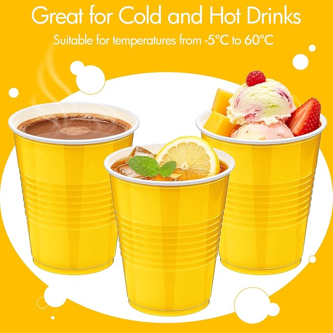 Kochorie 50 Pack Yellow Disposable Plastic Cups 12 Ounce Drinking Party Cups Bulk Party Cup for Summer Graduation Birthday Tropical Parties, Outdoor Barbecues Picnics Events