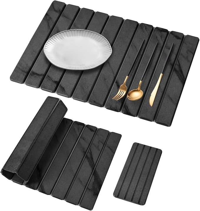 2 PCS Stone Dish Drying Mat for Kitchen Counter, 24"×16" Dark Gray, Fast Drying Collapsible Dish Drying Mat, Eco-Friendly Absorbent Diatomaceous Earth Mats for Match Countertop ( 24"×16" & 8"x4")