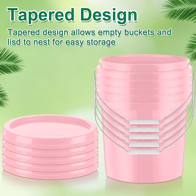 Tioncy 10 Pcs 2 Gallon Plastic Bucket with Lid Heavy Duty 2 Gallon Bucket Pail with Lid Handle for Storage Container Home Household Cleaning (Light Pink)